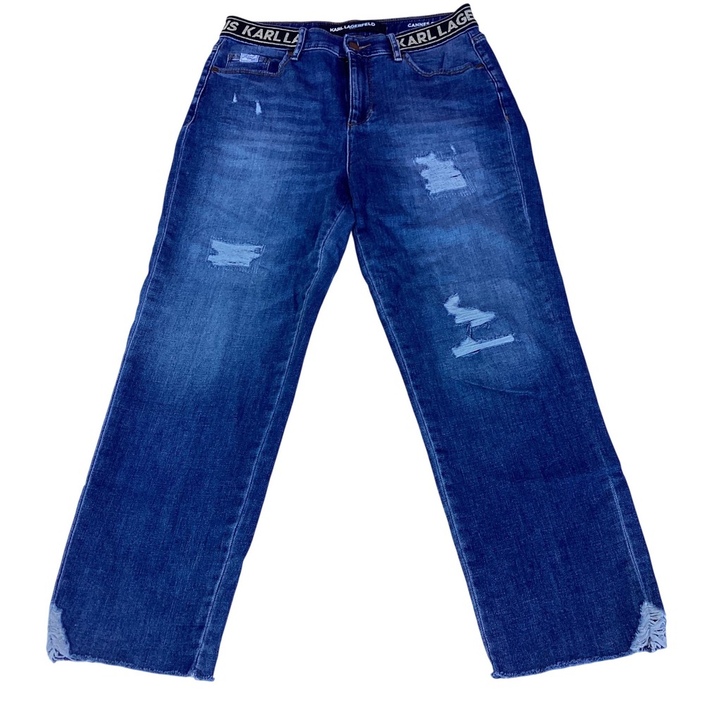 Karl Lagerfeld‎ Paris Cannes Straight High Rise Distressed Jeans Blue Womens 6